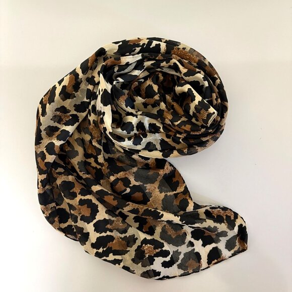 Leopard Print Scarf Lightweight Fashion Accessory Brown Black Animal Print - Picture 3 of 7
